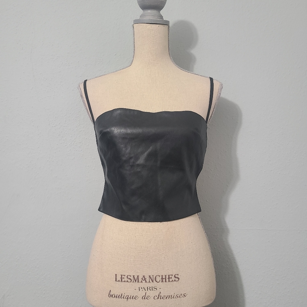Sky to Moon Faux Leather Strappy Back Tube Top Size Med
